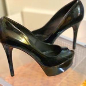 Brian Atwood Patent Leather Peep Toe Pumps